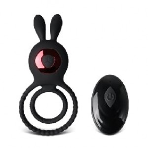 Double Cock Ring Vibrating with Clitoral Stimulation, with Remote Control, 10 Function, Waterproof, USB Rechargeable, BLACK